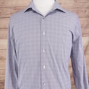 Van Heusen Dress Shirt Mens 17.5 34/35 XL Blue Check Regular Fit Flex Stretch